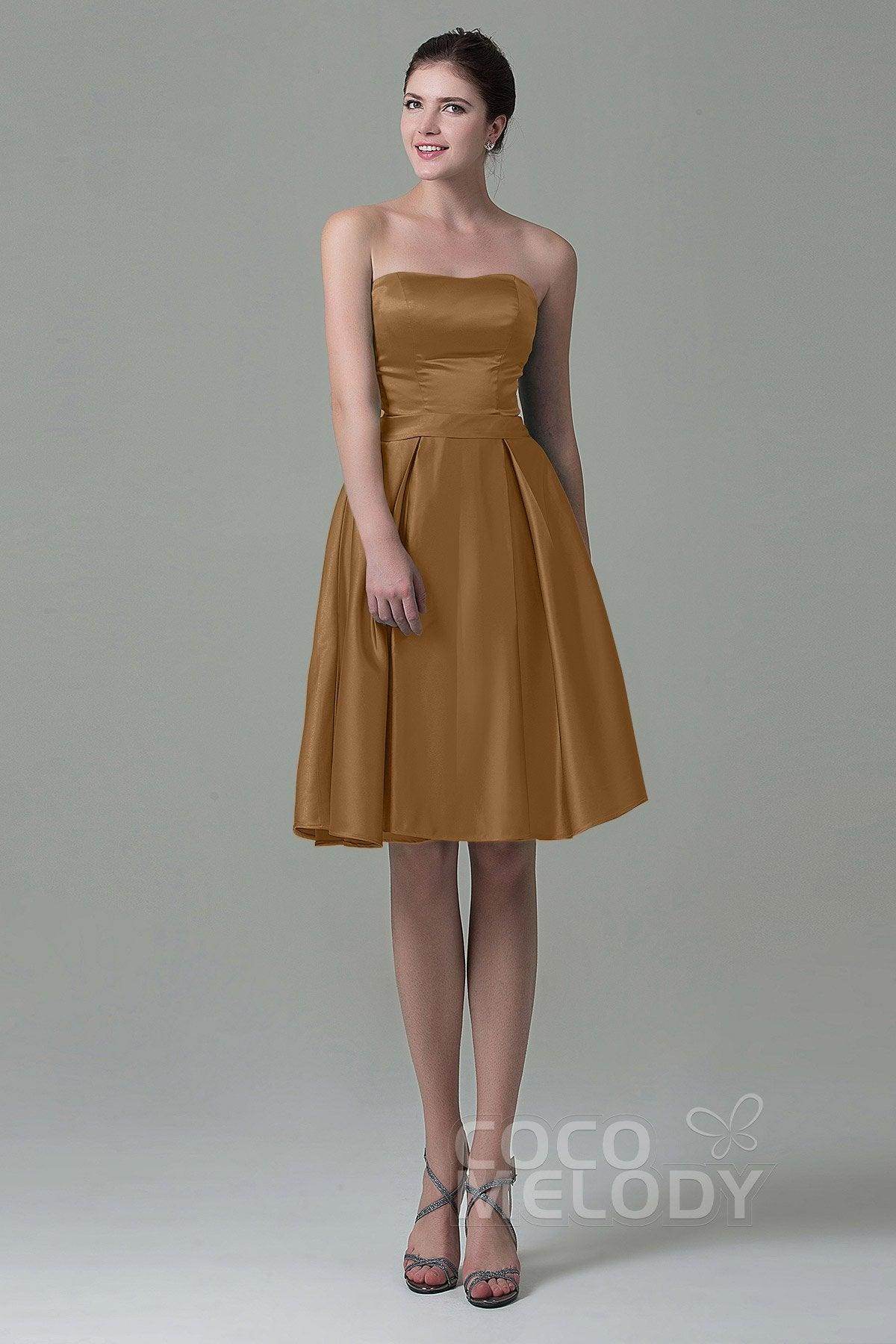 A-Line Knee Length Satin Bridesmaid Dress COZK1500A - COCOMELODY